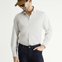 Light Brown Long-Sleeve Classic Patterned Cotton Shirt