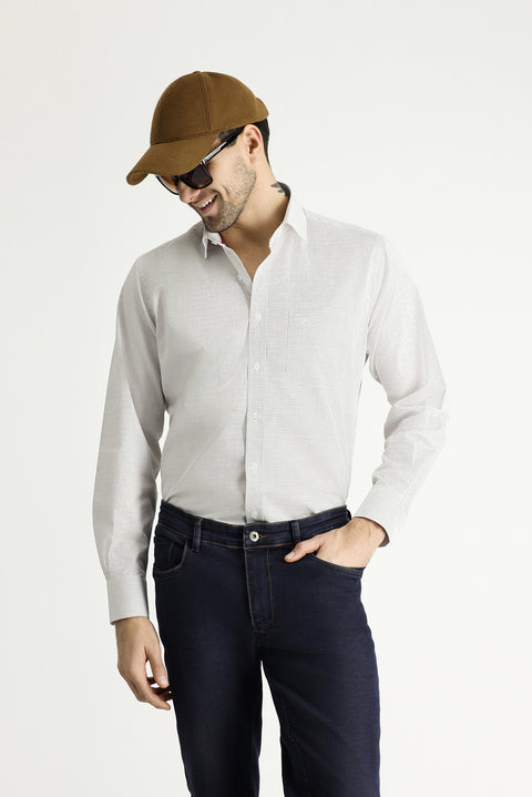 Light Brown Long-Sleeve Classic Patterned Cotton Shirt