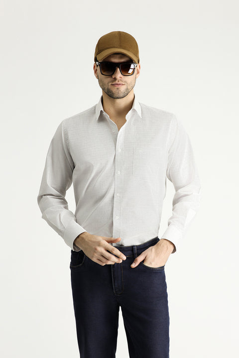 Light Brown Long-Sleeve Classic Patterned Cotton Shirt