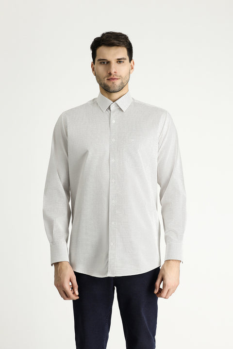Light Brown Long-Sleeve Classic Patterned Cotton Shirt