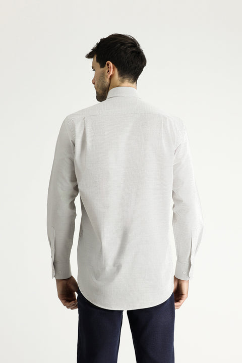 Light Brown Long-Sleeve Classic Patterned Cotton Shirt