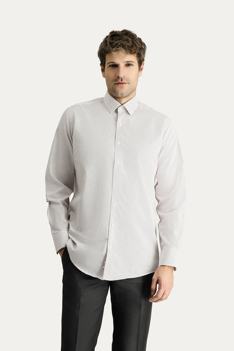 Dark Burgundy Long-Sleeve Classic Patterned Cotton Shirt