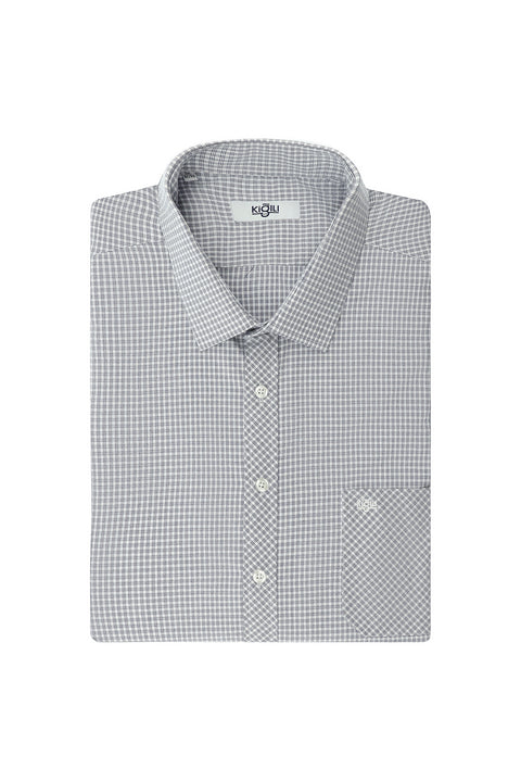 Dark Navy Long Sleeve Classic Plaid Cotton Shirt with Pockets