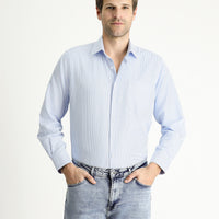 Light Blue Long Sleeve Regular Fit Plaid Cotton Easy-Iron Shirt