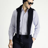 Dark Blue Long Sleeve Regular Fit Plaid Cotton Easy-Iron Shirt