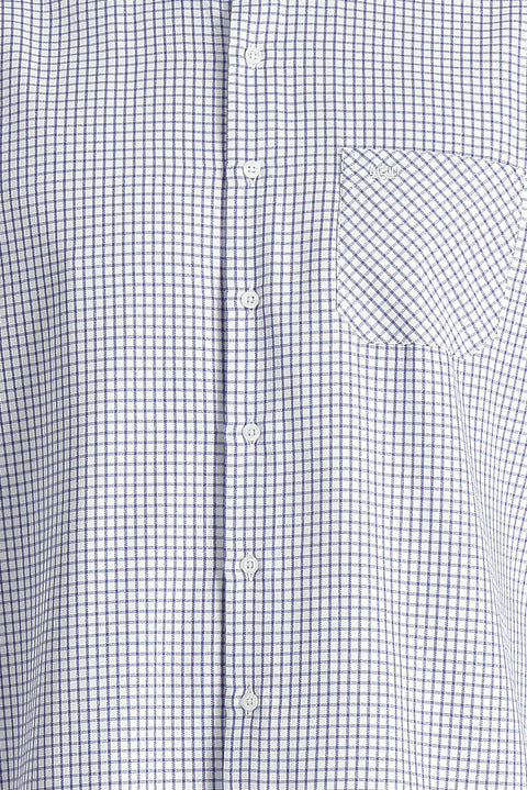 Dark Blue Long Sleeve Regular Fit Plaid Cotton Easy-Iron Shirt