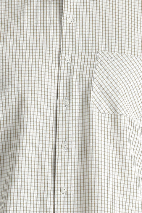 Medium Beige Long Sleeve Regular Fit Plaid Cotton Easy-Iron Shirt