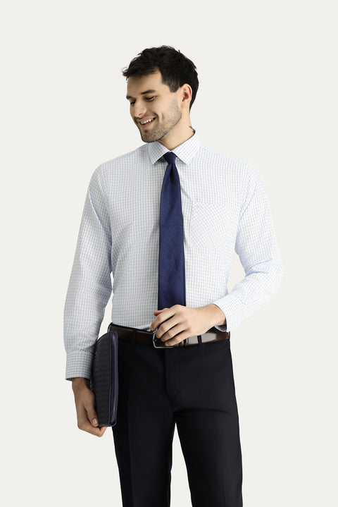 Light Blue Long Sleeve Regular Fit Plaid Cotton Easy-Iron Shirt