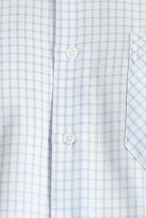 Light Blue Long Sleeve Regular Fit Plaid Cotton Easy-Iron Shirt
