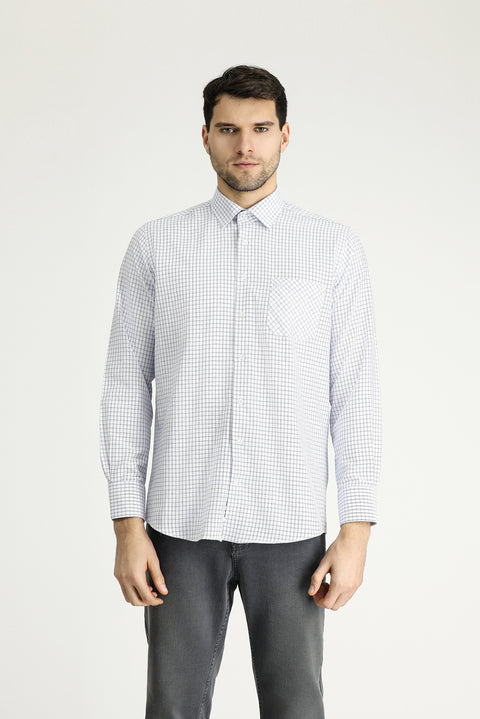 Dark Blue Long Sleeve Regular Fit Plaid Cotton Easy-Iron Shirt
