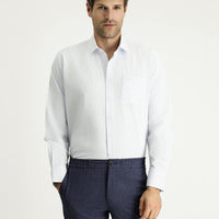 Light Blue Long Sleeve Regular Fit Plaid Cotton Easy-Iron Shirt
