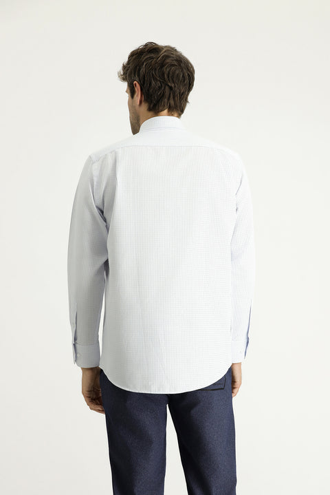 Light Blue Long Sleeve Regular Fit Plaid Cotton Easy-Iron Shirt