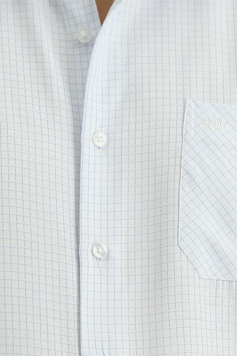 Light Blue Long Sleeve Regular Fit Plaid Cotton Easy-Iron Shirt