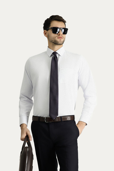 Dark Blue Long Sleeve Regular Fit Plaid Cotton Easy-Iron Shirt