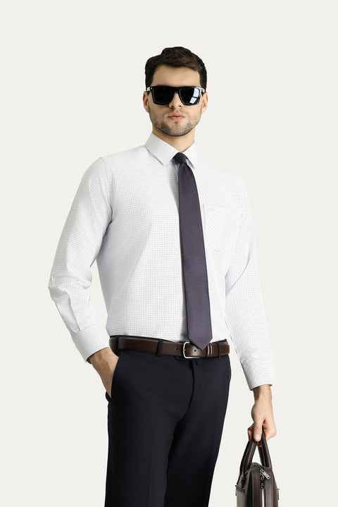 Dark Blue Long Sleeve Regular Fit Plaid Cotton Easy-Iron Shirt