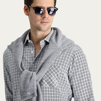 Black Long Sleeve Regular Fit Plaid Cotton Easy-Iron Shirt