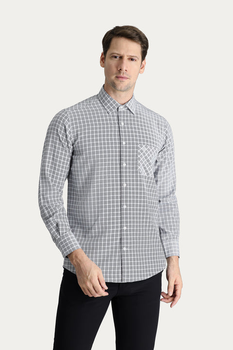 Black Long Sleeve Regular Fit Plaid Cotton Easy-Iron Shirt