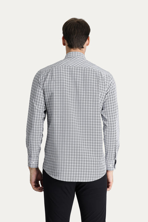 Black Long Sleeve Regular Fit Plaid Cotton Easy-Iron Shirt