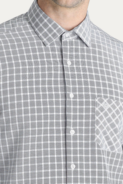 Black Long Sleeve Regular Fit Plaid Cotton Easy-Iron Shirt