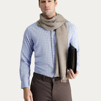Light Blue Long Sleeve Regular Fit Plaid Cotton Shirt