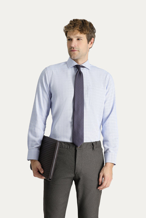 Blue Long Sleeve Non-Iron Classic Patterned Cotton Shirt