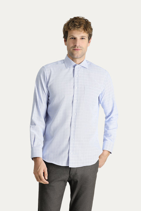 Blue Long Sleeve Non-Iron Classic Patterned Cotton Shirt