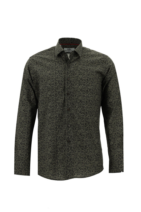 Medium Gray Long Sleeve Slim Fit Printed Cotton Shirt