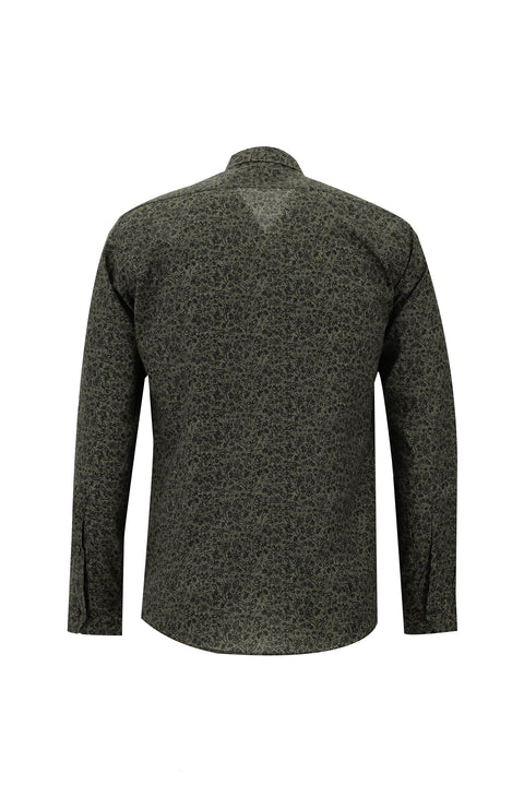 Medium Gray Long Sleeve Slim Fit Printed Cotton Shirt