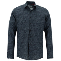 Dark Blue Long Sleeve Slim Fit Printed Cotton Shirt