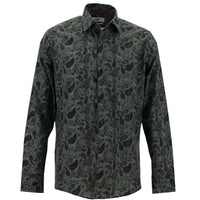 Medium Anthracite Long Sleeve Slim Fit Printed Cotton Sport Shirt