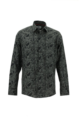  Orta Antrasit Uzun Kol Slim Fit Dar Kesim Baskılı Pamuk Spor Gömlek