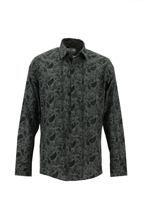 Medium Anthracite Long Sleeve Slim Fit Printed Cotton Sport Shirt