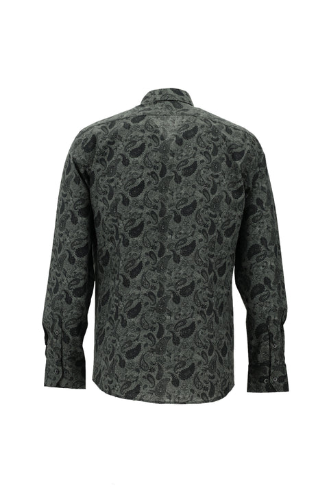 Medium Anthracite Long Sleeve Slim Fit Printed Cotton Sport Shirt