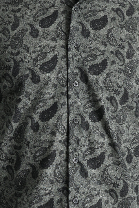 Medium Anthracite Long Sleeve Slim Fit Printed Cotton Sport Shirt