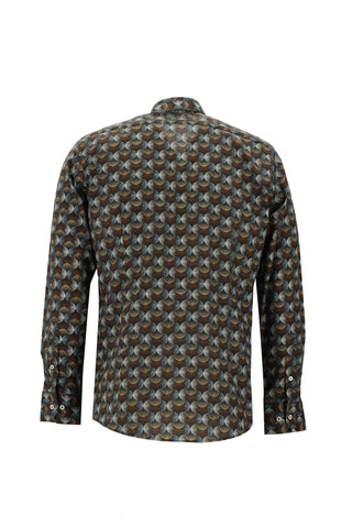  Kiremit Uzun Kol Baskılı Slim Fit Dar Kesim Pamuk Gömlek