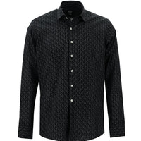 Black Long Sleeve Printed Slim Fit Narrow Cut Cotton Shirt