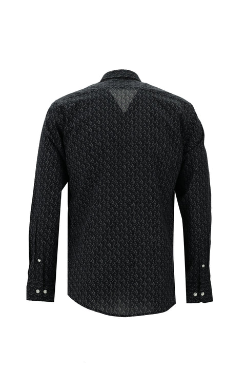 Black Long Sleeve Printed Slim Fit Narrow Cut Cotton Shirt