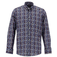 Koyu Mavi  Uzun Kol Baskılı Slim Fit Dar Kesim Pamuk Gömlek