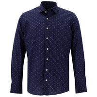Light Navy Blue Long Sleeve Printed Slim Fit Narrow Cut Cotton Shirt