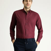 Light Burgundy Long Sleeve Slim Fit Printed Cotton Button-Down Collar Shirt