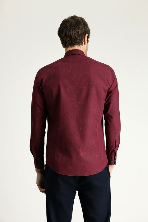 Light Burgundy Long Sleeve Slim Fit Printed Cotton Button-Down Collar Shirt