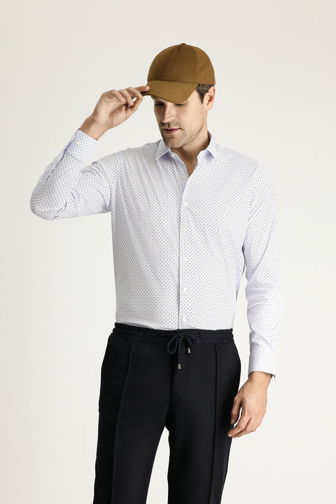 Light Blue Long Sleeve Slim Fit Printed Cotton Shirt