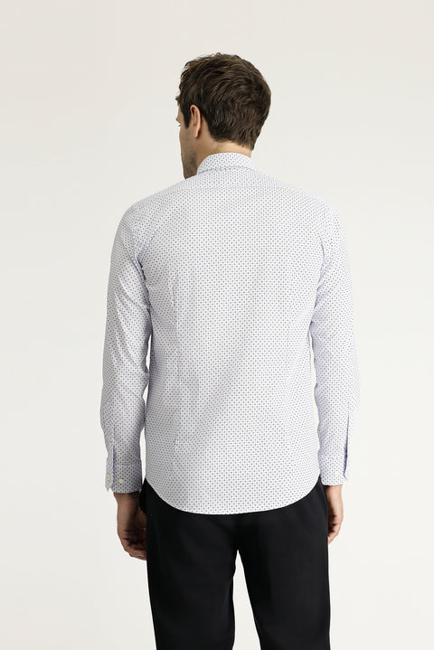 Light Blue Long Sleeve Slim Fit Printed Cotton Shirt