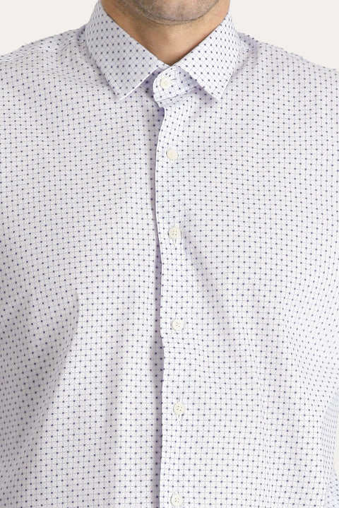 Light Blue Long Sleeve Slim Fit Printed Cotton Shirt