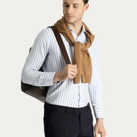 Light Blue Long Sleeve Slim Fit Striped Cotton Easy-Iron Shirt