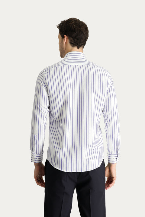 Blue Long Sleeve Slim Fit Striped Cotton Easy-Iron Shirt