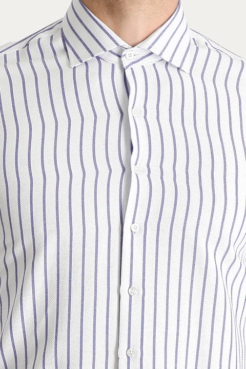 Blue Long Sleeve Slim Fit Striped Cotton Easy-Iron Shirt