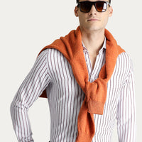 Koyu Bordo Uzun Kol Slim Fit Dar Kesim Çizgili Pamuklu Gömlek