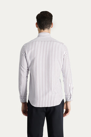  Koyu Bordo Uzun Kol Slim Fit Dar Kesim Çizgili Pamuklu Gömlek