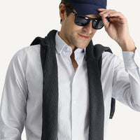 White Long Sleeve Slim Fit Narrow Cut Non-Iron Striped Cotton Shirt